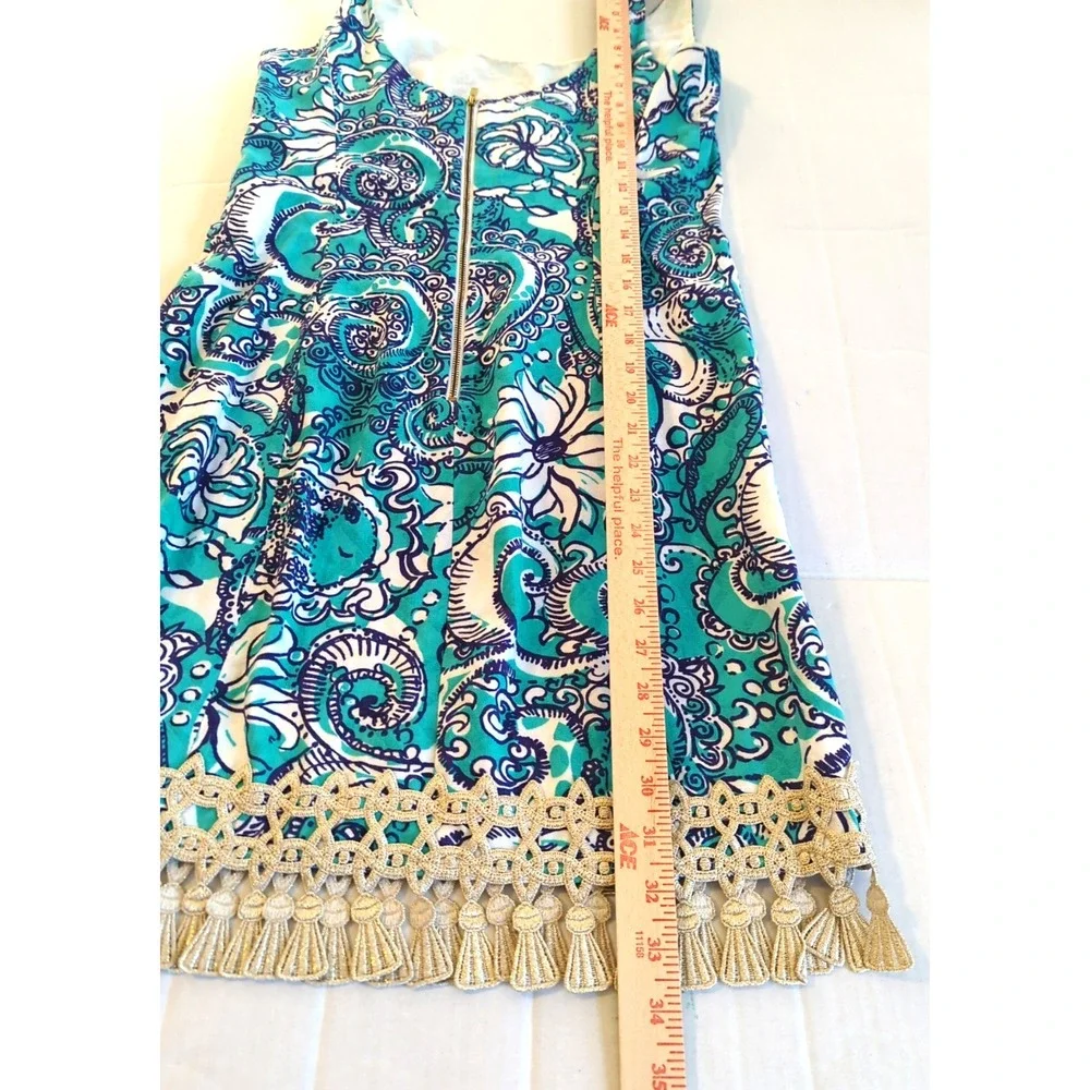 Lilly Pulitzer Eaton Dress 4 Gold Tassels Seafoam Green Whimsical Country Club - Picture 7 of 8